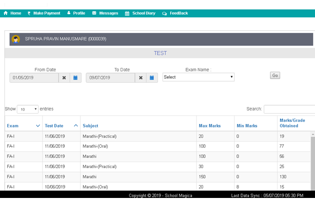 Student Test Summary Details